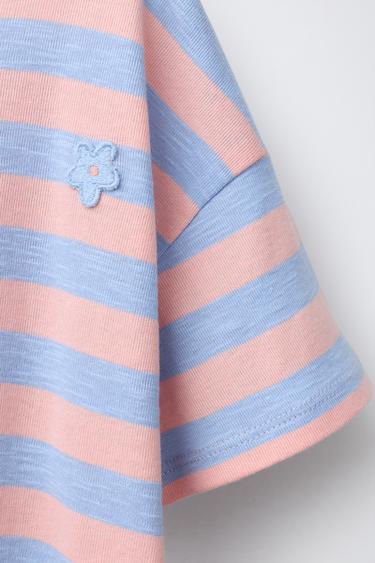 STRIPED T-SHIRT WITH FLORAL PATCH - Blue marl by Zara - Image 3