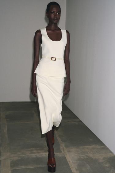 JUPE MIDI EN MAILLE - Écru de Zara