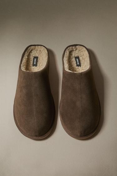LEREN PANTOFFEL MET TEDDYLOOK - Bruin van Zara - Afbeelding 0