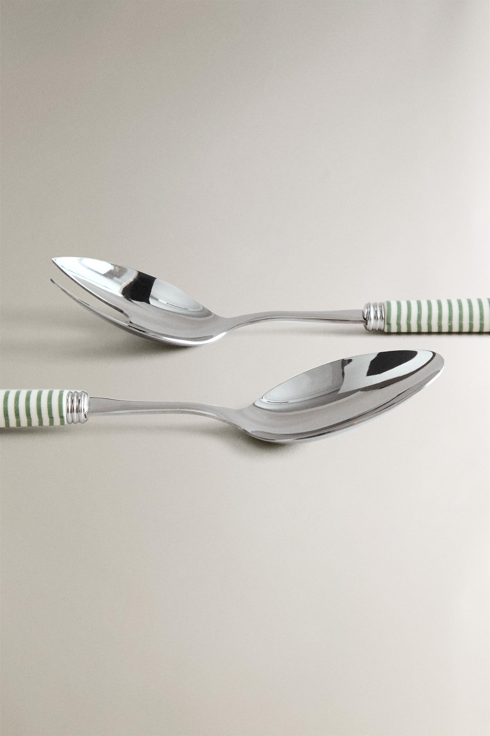 SALAD FLATWARE SET WITH STRIPED HANDLE (SET OF 2)