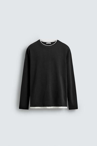 T-SHIRT WITH CONTRAST DOUBLE-LAYER HEMS - Black by Zara