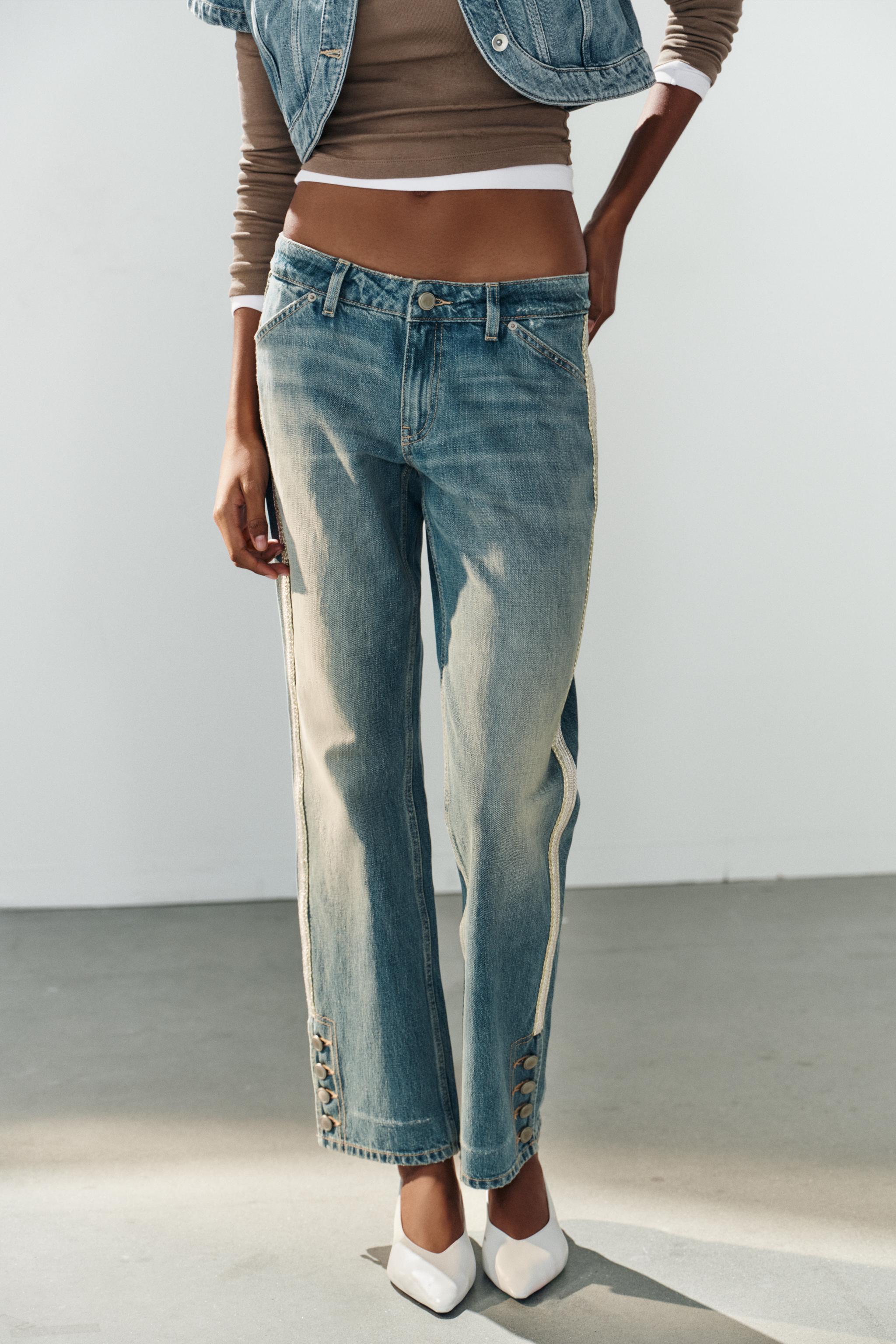 TRF MID-RISE STRAIGHT LEG SIDE STRIPE JEANS — Blue