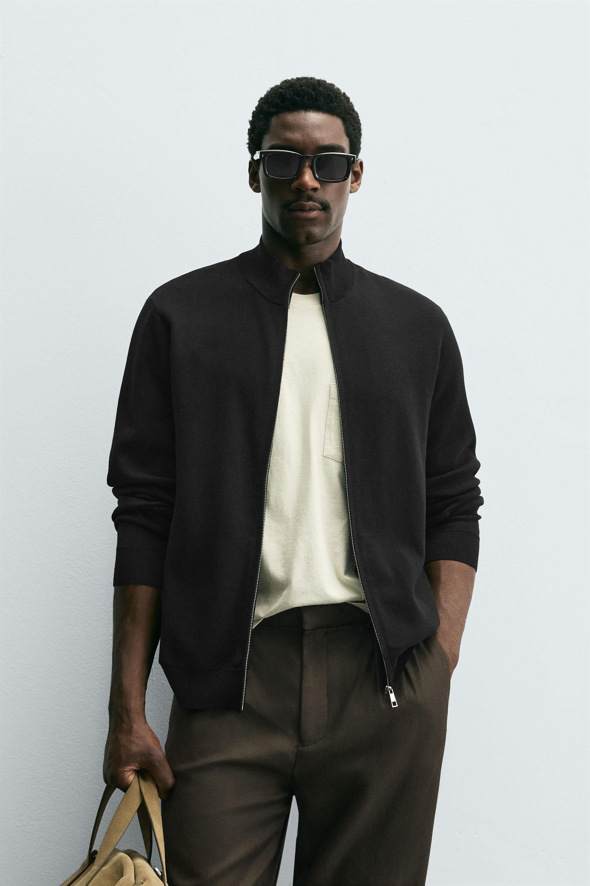 ZARA メンズ　コントラストジップアップカーディガン ZARA メンズ コントラストジップアップカーディガン - メルカリ