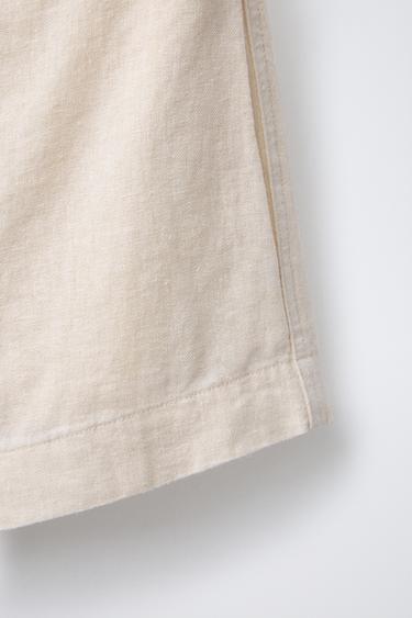 LINEN BLEND BERMUDA SHORTS WITH BUTTONS - Sand by Zara