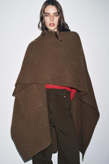 LONG KNIT CAPE - camel by Zara - Image 1