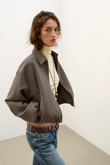 VESTE BALLON ZIPPÉE - Kaki clair de Zara - Image 2