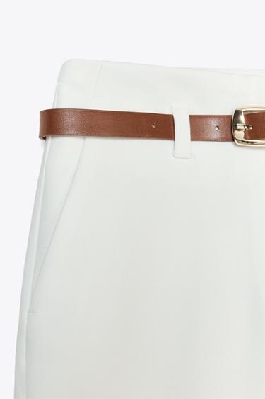 TURN-UP HEM TROUSERS WITH BELT - Ecru by Zara - Image 6