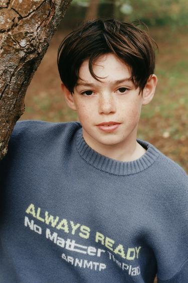 PRINTED SLOGAN KNIT JUMPER - Bluish by Zara