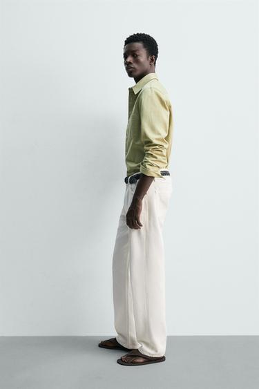 CHEMISE EN JEAN FLUIDE REGULAR FIT - Vert / Écru de Zara - Image 3
