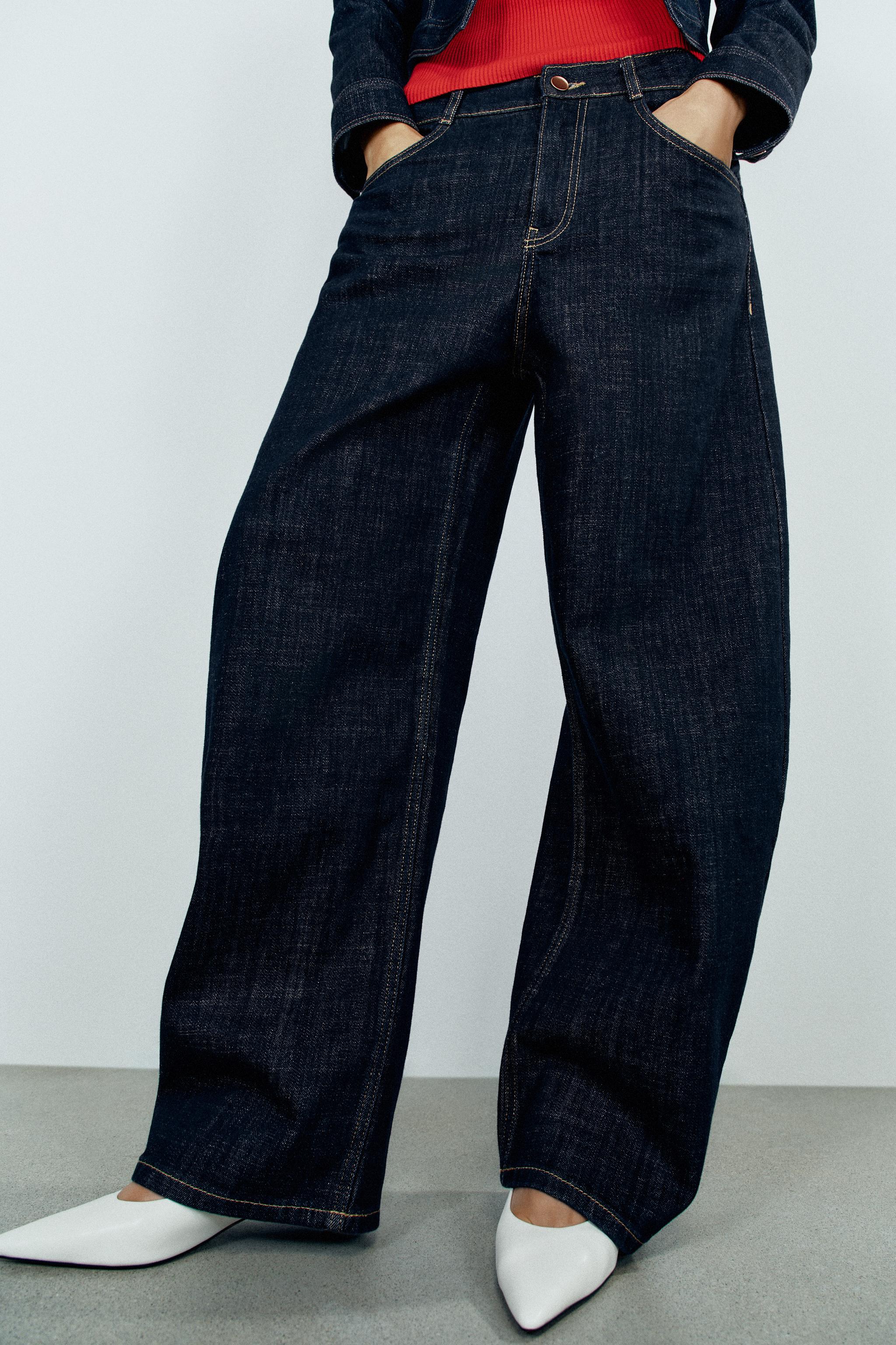 Zara Z1975 barrel yüksek bel arka nakışlı jean görsel 2