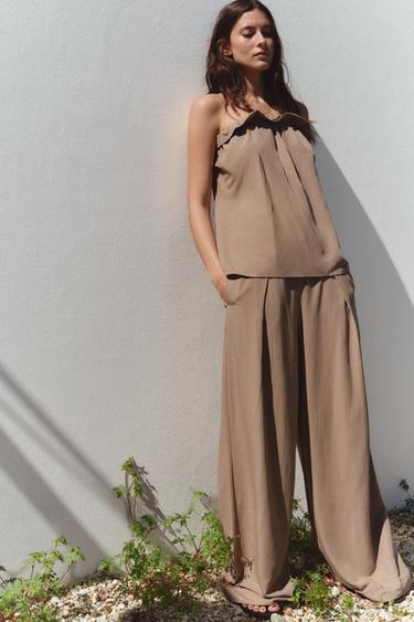 PANTALON PALAZZO - Marron clair de Zara