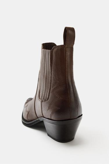 BOTTINES COW-BOY EN CUIR BRODÉES - Marron de Zara - Image 4