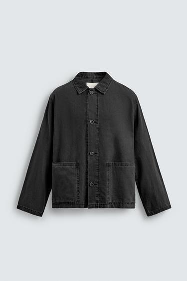 Zara WASHED COTTON - LINEN OVERSHIRT - Black