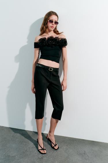 КРОП-ТОП С ЦВЕТАМИ ИЗ ОРГАНЗЫ — ЧЕРНЫЙ от Zara — изображение 0