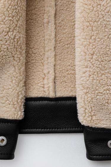FAUX LEATHER JACKET WITH FAUX SHEARLING - Black by Zara - Image 7