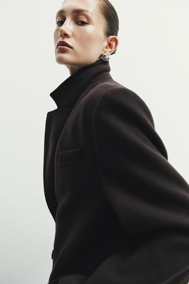 ABRIGO CRUZADO OVERSIZE CON LANA ZW COLLECTION - Marrón de Zara