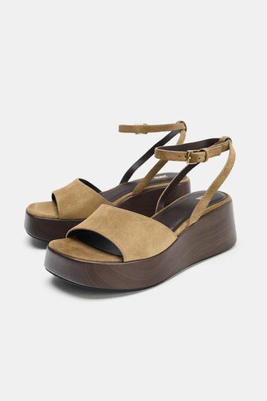 SANDALES PLATEFORMES EN DAIM - Marron foncé de Zara - Image 3