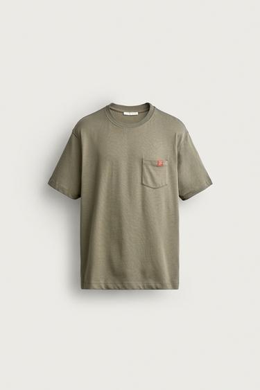 Zara REGULAR FIT POCKET T-SHIRT - Khaki