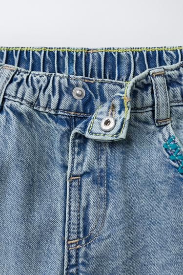 EMBROIDERED BAGGY JEANS - Light blue by Zara - Image 2