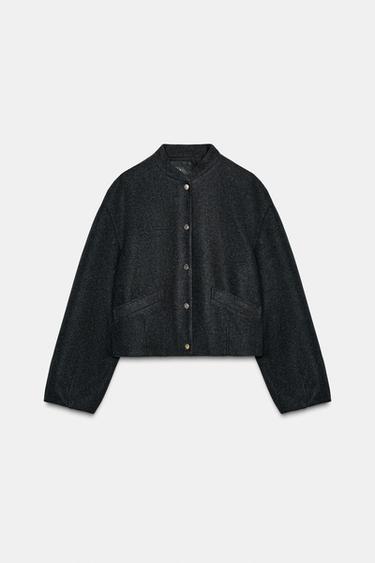 Zara SOFT BOMBER WITH ELASTIC HEM - Gray