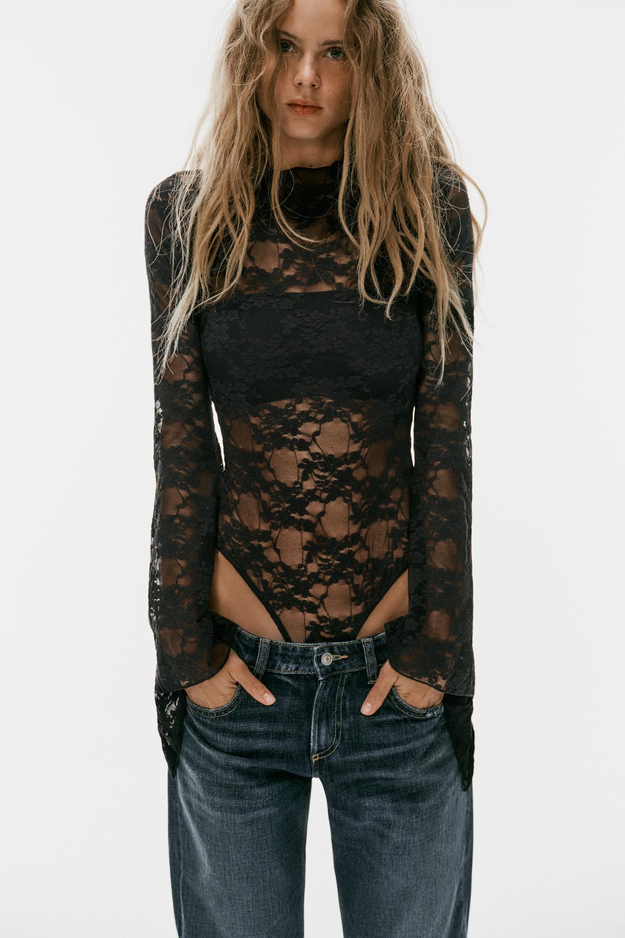 LACE BODYSUIT — Black