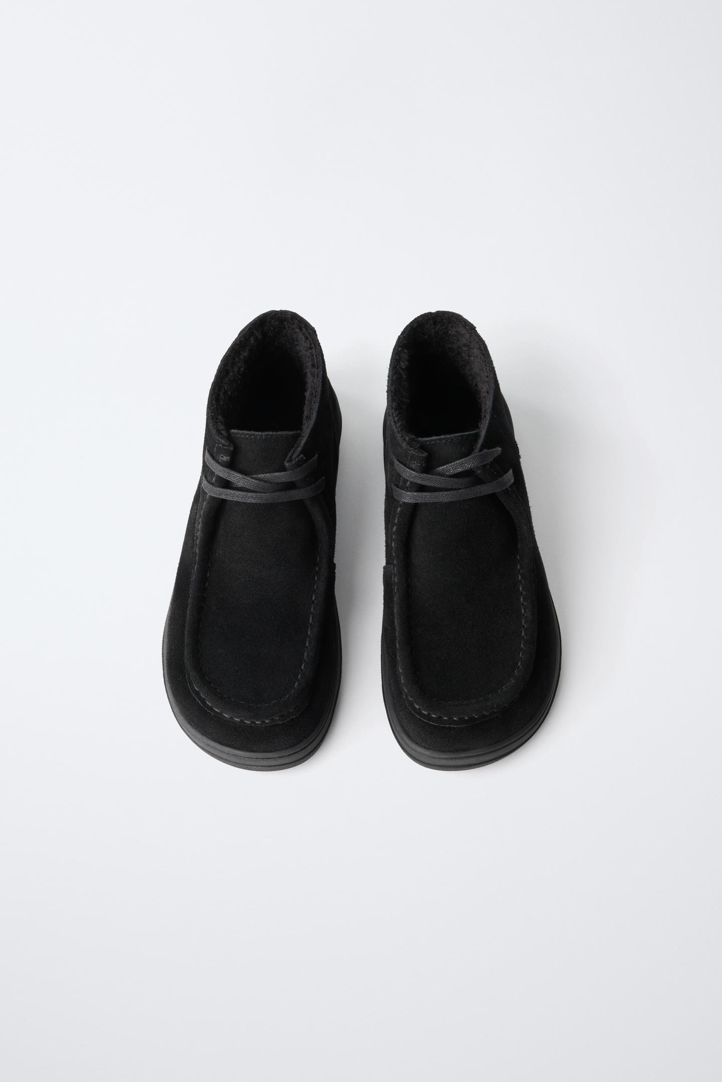 Детские ботинки Zara Leather Barefoot Lace-Up Ankle, цвет: Чёрный — фото 12