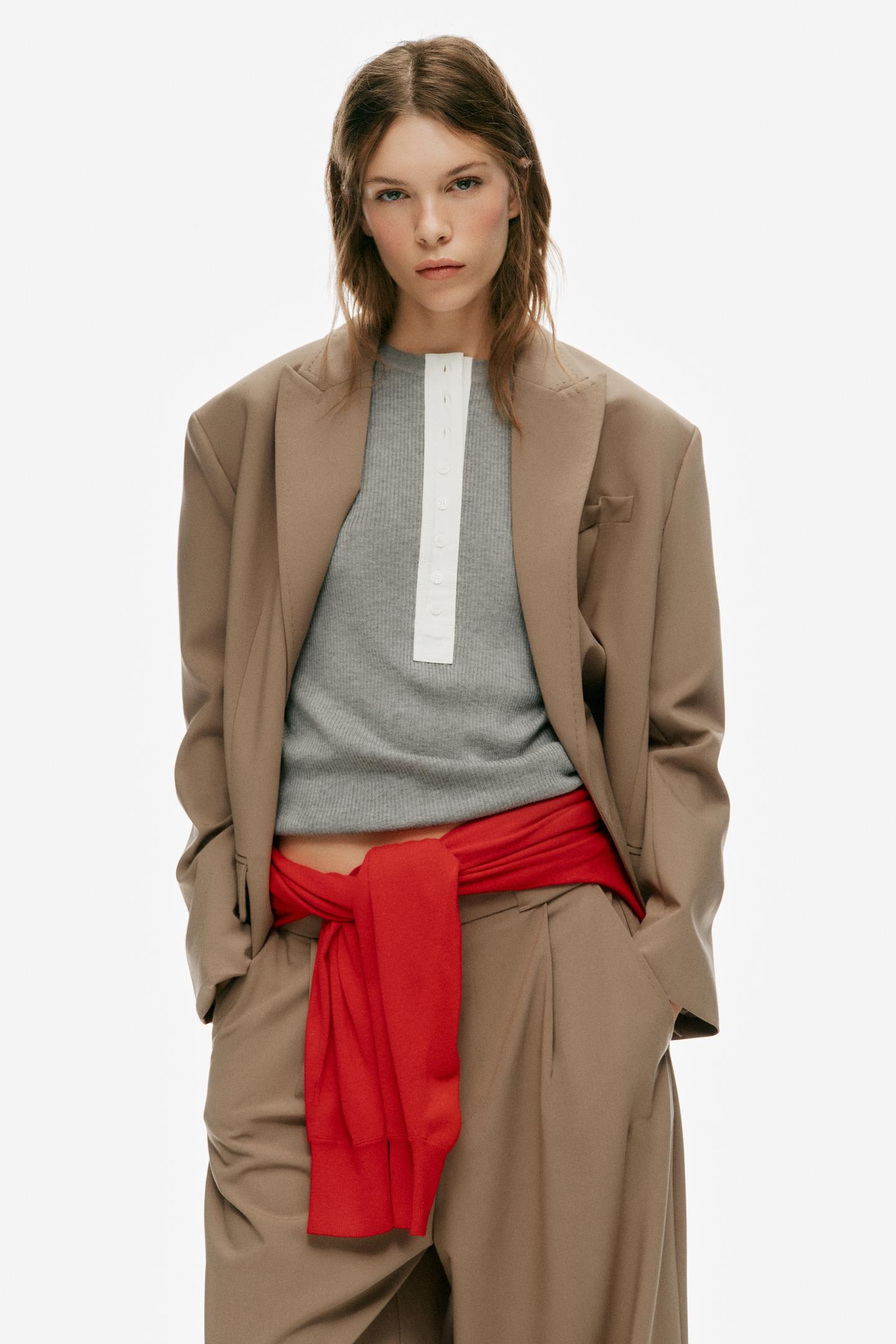 Женский свитер Zara Wool-Blend Button Jumper, цвет: Серый меланжевый — фото 3
