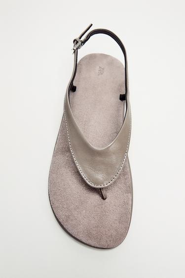 SANDÁLIA DE COURO PLANA LIMITED EDITION - Cinzento da Zara