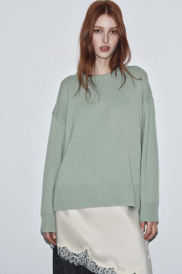 100% CASHMERE OVERSIZE SWEATER - Sea green by Zara