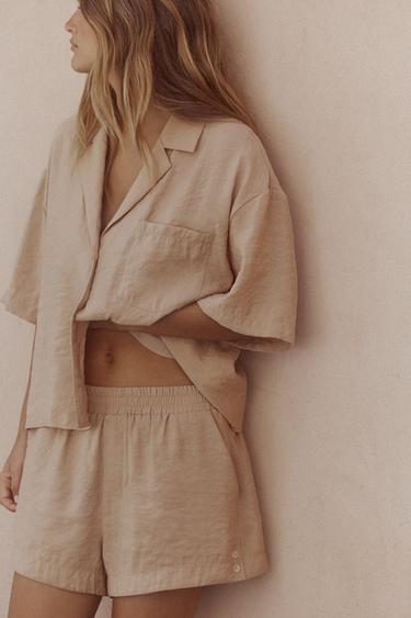 SHORT SLEEVE FLOWING SHIRT - Stone de Zara - Image 2