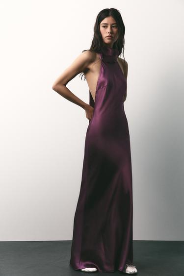 LONG HALTER NECK DRESS - Light burgundy by Zara