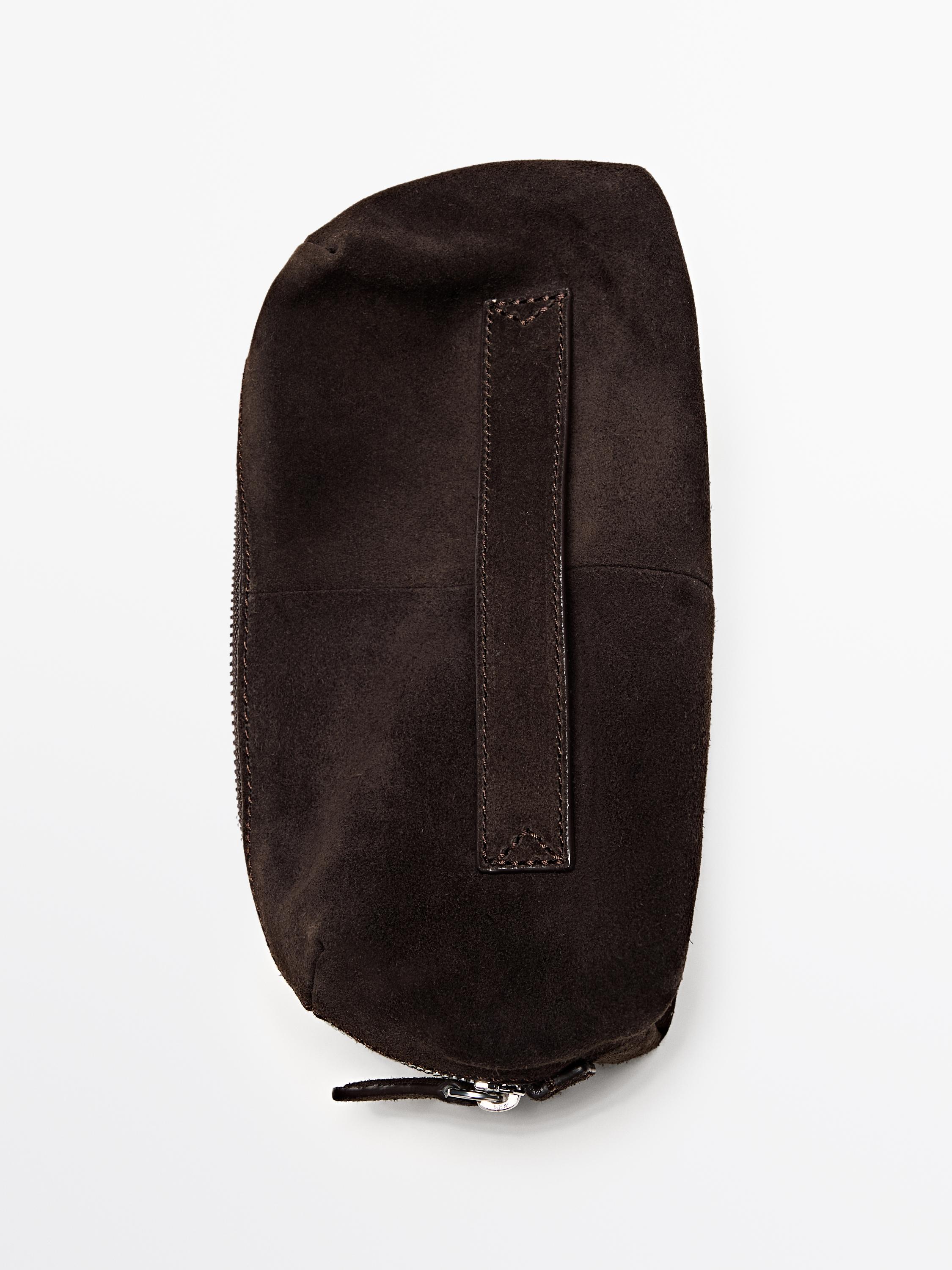 Suede leather toiletry bag with zip