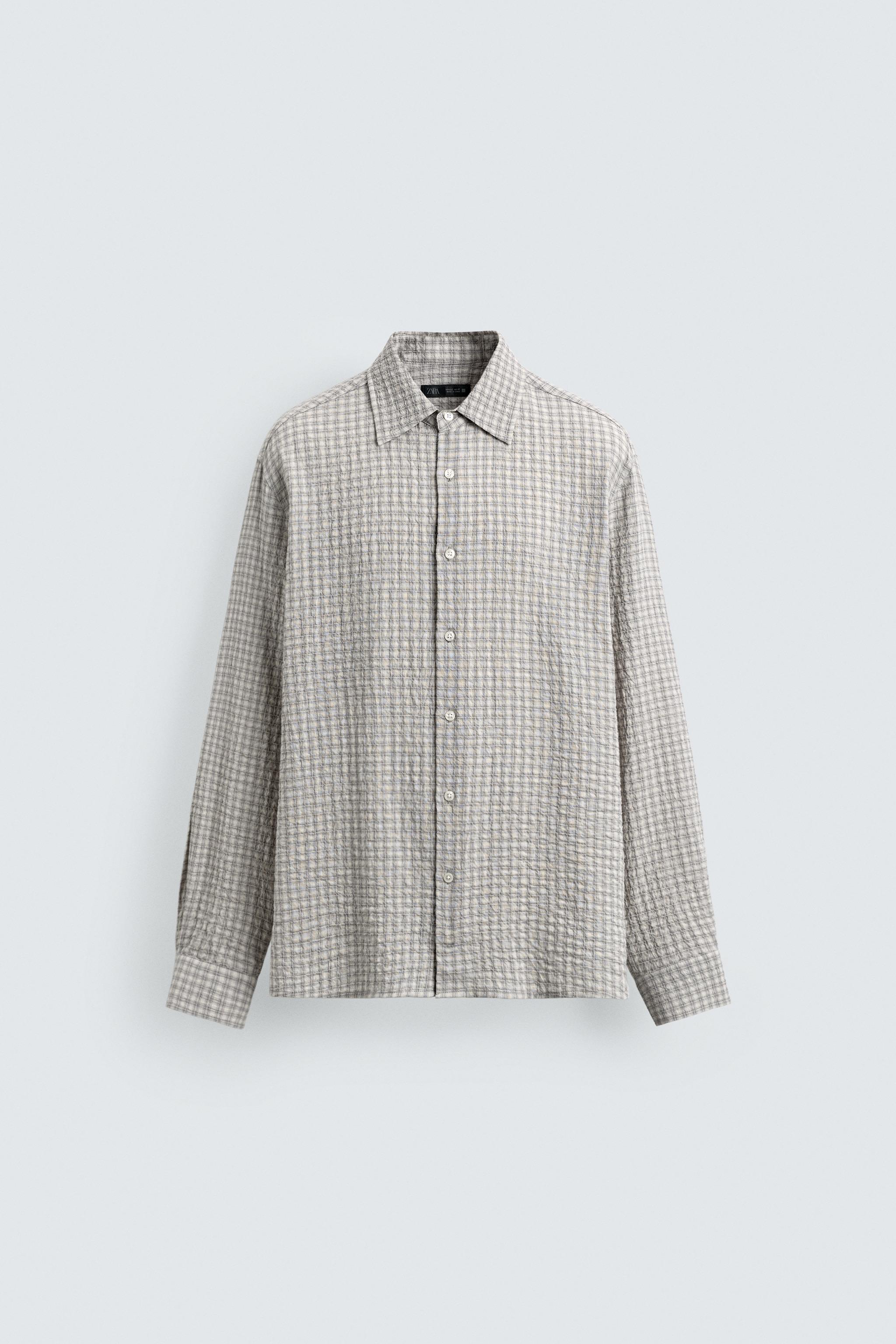 チェック柄テクスチャーシャツ - グレー | ZARA Japan / 日本