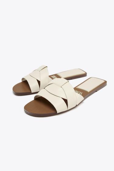 FLACHE LEDERSANDALE MIT GEKREUZTEN RIEMCHEN - Weiß von Zara