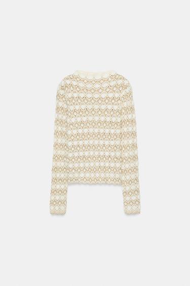Zara TEXTURED KNIT JUMPER - ecru-white