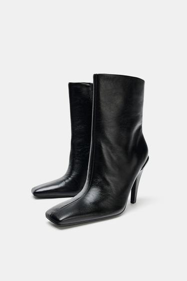 BOTTINES À TALONS EN CUIR À BOUT CARRÉ - Noir de Zara - Image 4