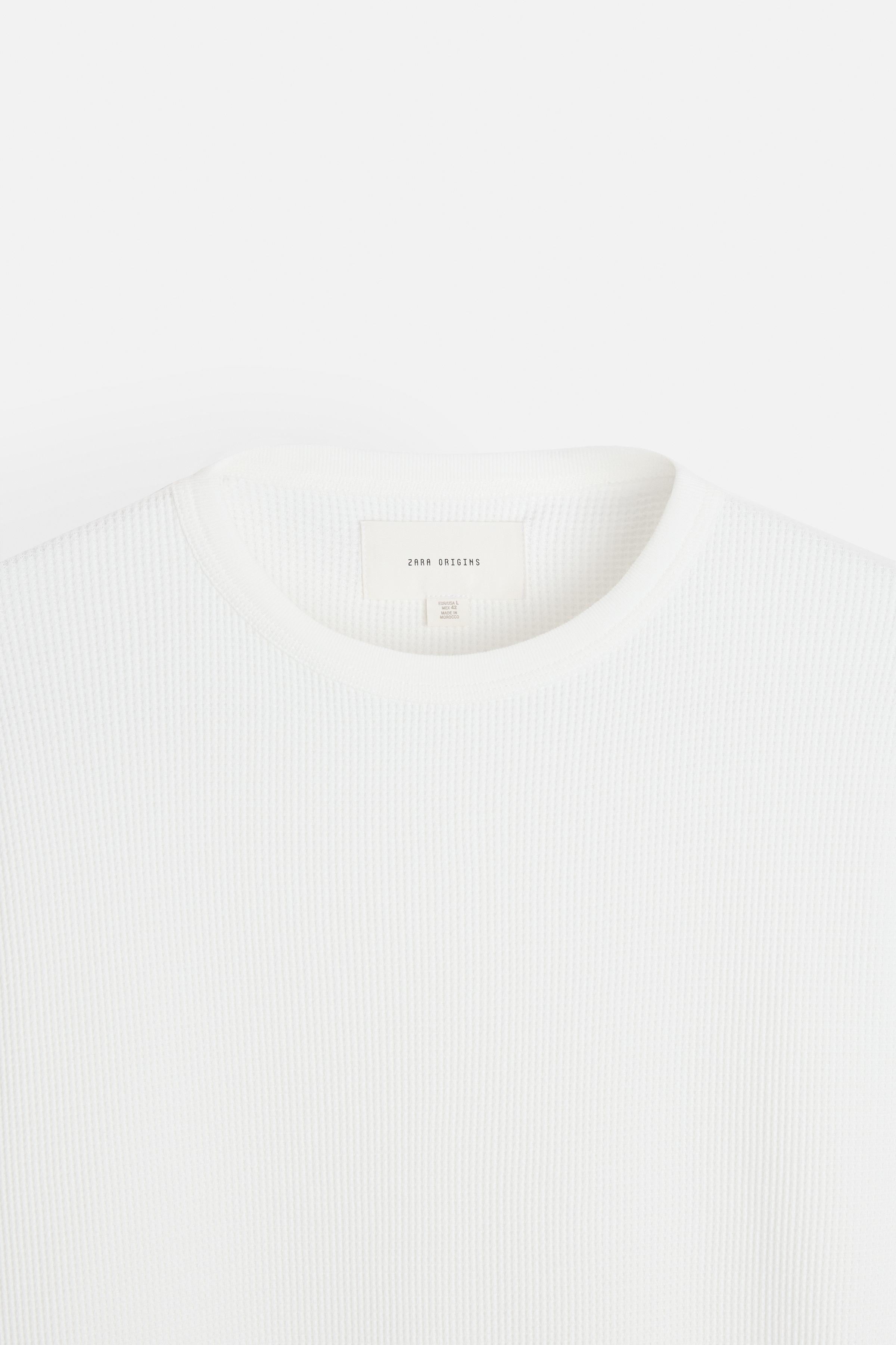 ★ドイツ発*ZARA*新作*Origins-テクスチャー長袖Tシャツ/ECRU★ チェック テクスチャー Tシャツ - エクリュ | ZARA Japan / 日本
