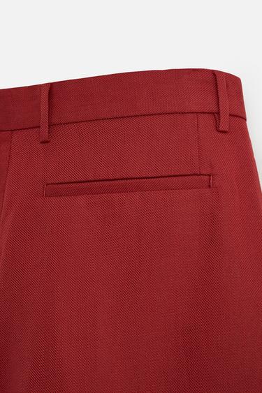 COTTON-LINEN TEXTURED BERMUDA SHORTS - Intense red by Zara - Image 9