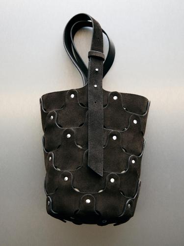 Zara Studded split suede bucket bag - Brown - Image 0