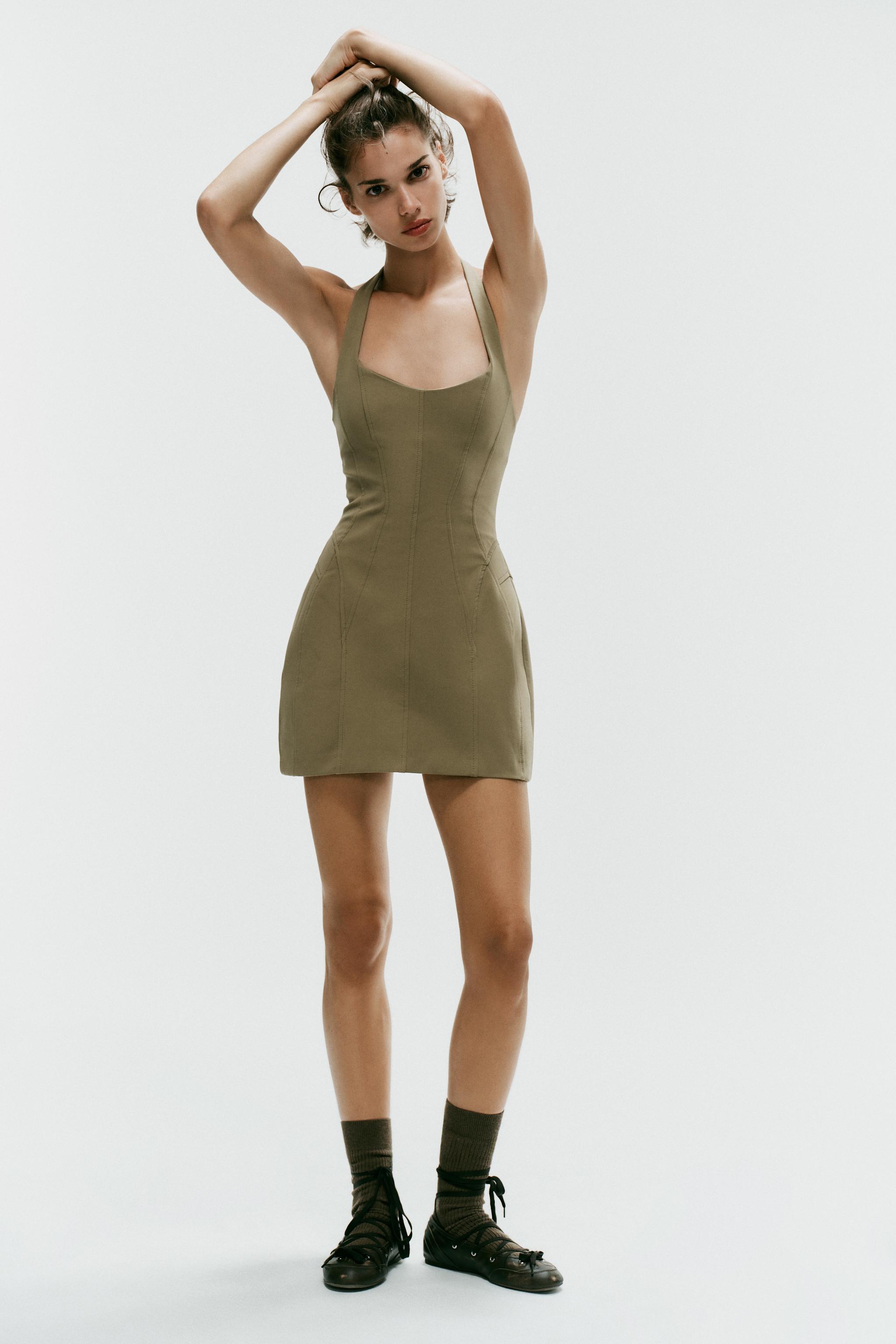 SHORT HALTER DRESS — Light khaki