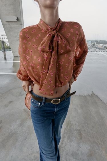 РУБАШКА С ПРИНТОМ И БАНТОМ — Разноцветный от Zara