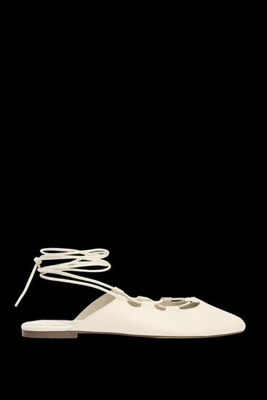 LEATHER SLINGBACK BALLET FLATS - White by Zara