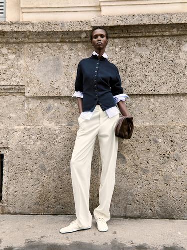 Zara Straight-leg linen blend trousers - White