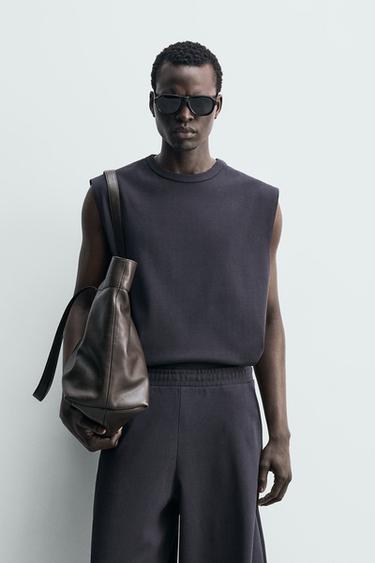 RELAXED FIT RIB TEXTURED TANK TOP - Blue by Zara