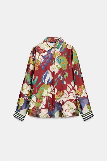 Zara FLORAL PRINT SATIN EFFECT SHIRT - Multicolored