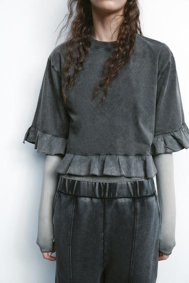 CAMISETA COMBINADA VOLANTES - Gris claro de Zara