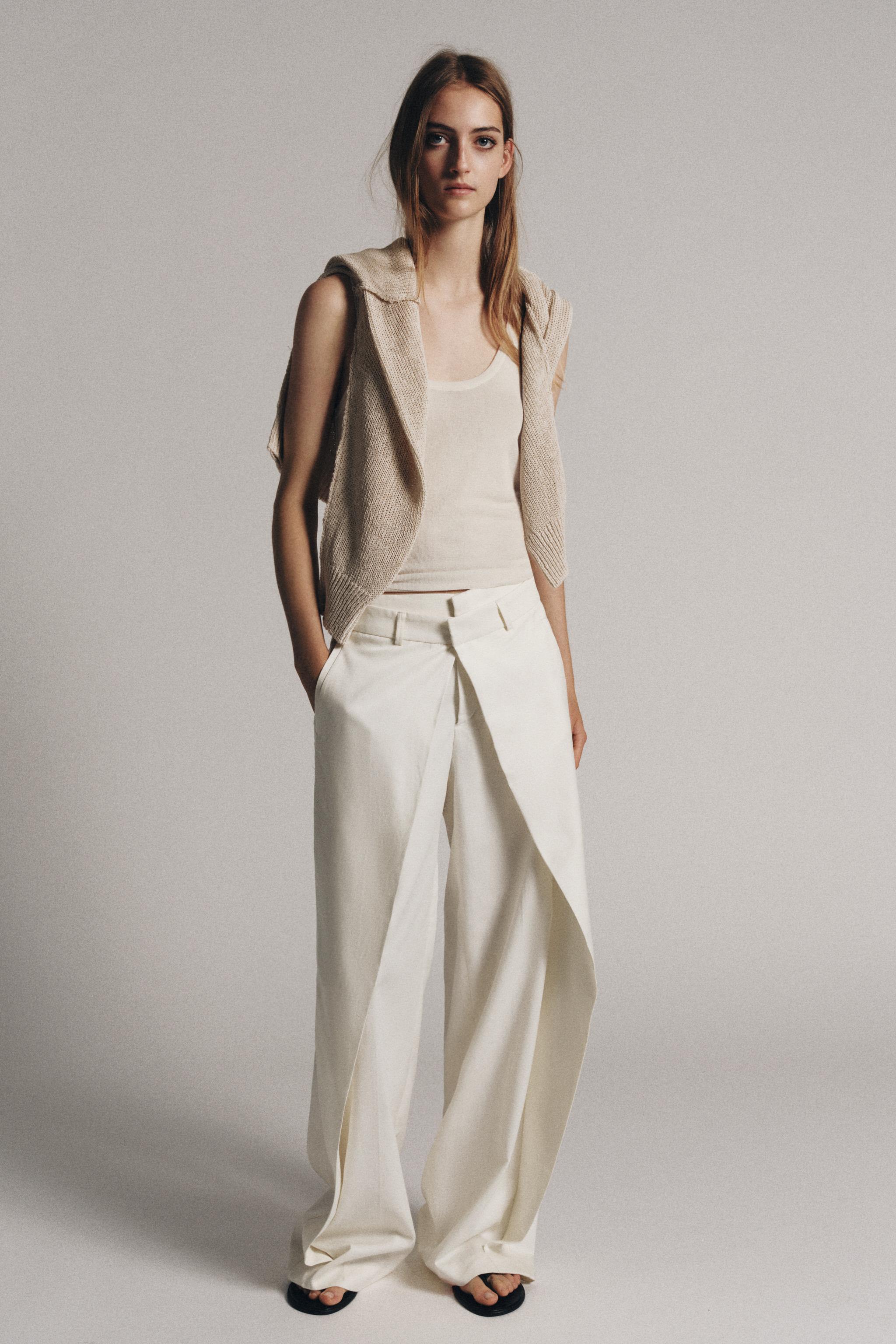 ZW COLLECTION WIDE-LEG PLEATED TROUSERS — Ecru