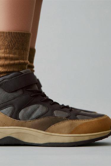 Zara 撞色高筒運動鞋 - 棕色