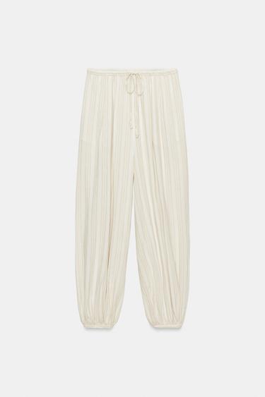 PANTALON BOUFFANT À RAYURES ZW COLLECTION - Écru de Zara - Image 4