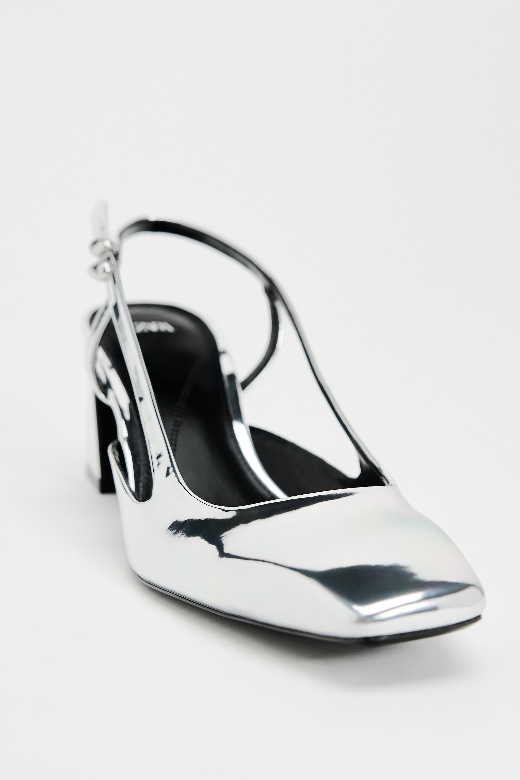 METALLIC HIGH-HEEL SLINGBACK SHOES - Silver | ZARA Thailand